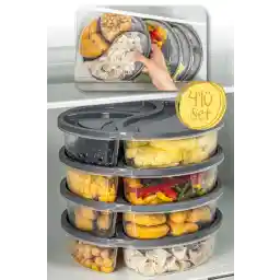 Vienev 4'lü 3 Bölmeli Yuvarlak Saklama Kabı 1,2 Litre Antrasit