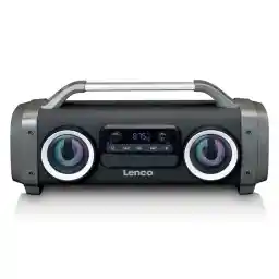 Lenco SPR-100BK - Spritzwasserfester Bluetooth®-Lautsprecher UKW Radio USB und SD mit Lichteffekten - Schwarz