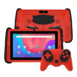 PRITOM 7" Android 12 Tablet für Kinder, 4 GB RAM 64 GB ROM, Kindersoftware vorinstalliert, WLAN, mit cooler Hülle in Sportwagenform, Rot