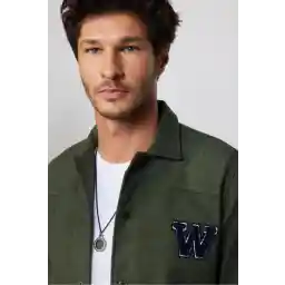 Tudors Slim Fit Uzun Kollu Kaşe Çıtçıtlı Armalı Düz Kışlık Oduncu Haki Erkek Gömlek