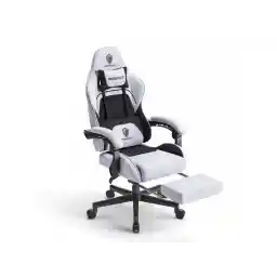 Dowinx Fabric Gaming Chair with Massage Lumbar Support, Ergonomic Computer Chair with Adjustable Headrest and Footrest, Cloth Gamer Chair with Pocket Spring Cushion, Light Grey