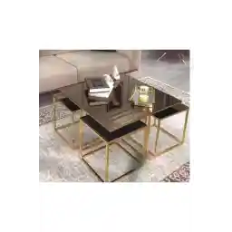 Vintage Consept Kare Pizza Sehpa Gold Kaplama Bronz Ayna Pizza Pizza