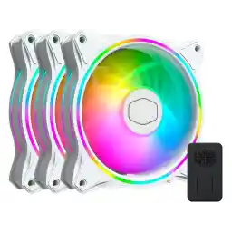 Cooler Master MasterFan MF120 Halo (White Edition, 3 in 1 with ARGB LED Controller) - Duo-Ring Addressable RGB Lighting 120mm PWM Fan with 24 Independently-Controlled LEDS