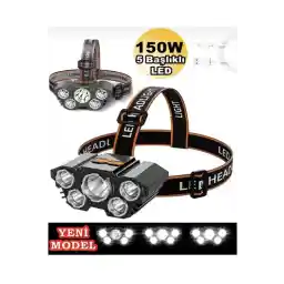 Kenko 150w Ultra Güçlü Kafa Lambası Şarjlı Kamp Avcı Balıkçı Av Feneri Kafa Feneri 5 Gözlü Led Fener