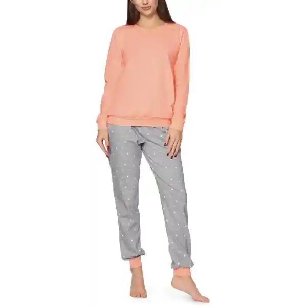 Merry Style Damen Schlafanzug Zweiteiler Pyjama lang bunt mit Muster MS10-268 (Lachs/Grau, S)