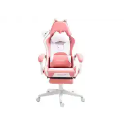 Dowinx Cute Cat-Ear Gaming Chair with Massaging Lumbar Support, Ergonomic Computer Gaming Chair for Girl and Adults, Reclining Comfort Game Chair with Footrest, Pink