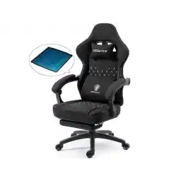 Dowinx Gaming Chair with Pocket Spring Cushion, Breathable Fabric Computer Chair with Gel Pad, Comfortable Office Chair with Storage Bag, Massage Game Chair with Footrest, Black