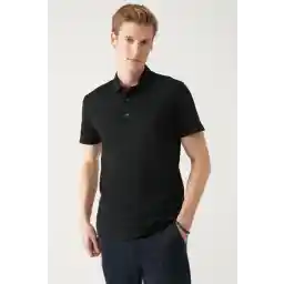 Avva Erkek Siyah 3 Çıt Çıtlı %100 Pamuk Örme Polo Yaka T-Shirt E001033