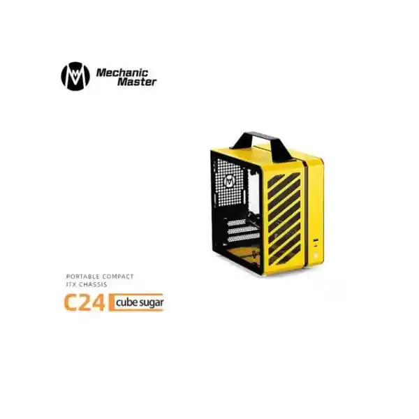 Mechanic Master C24 Small Cube Sugar Mini-ITX Chassis / Alumium / Steel / Temered Glass ITX Small Form Factor Computer Case Yellow