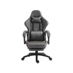 Dowinx High Back Gaming Chair with Massage Lumbar Support, Game Chair with Adjustable Headrest, Ergonomic Office Chair, Racing Chair with Footrest, PU Leather, Grey