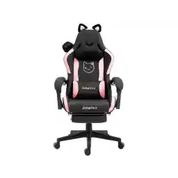 Dowinx Cute Cat-Ear Gaming Chair with Massaging Lumbar Support, Ergonomic Computer Gaming Chair for Girl and Adults, Reclining Comfort Game Chair with Footrest, Black