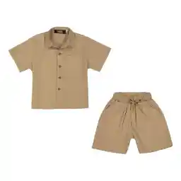 ست پیراهن و شلوارک پسرانه مادر مدل کالچو کد 27 رنگ نسکافهای