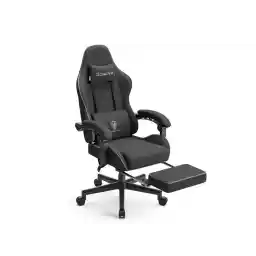 Dowinx Fabric Gaming Chair with Massage Lumbar Support, Ergonomic Computer Chair with Adjustable Headrest and Footrest, Cloth Gamer Chair with Pocket Spring Cushion, Black
