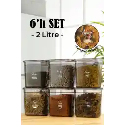 Vienev Beyaz Serigrafi Etiketli 6'lı Set Maxi Boy Peggy Uzun Dikdörtgen Saklama Kabı 2 Litre Antrasit