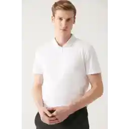 Avva Erkek Beyaz %100 Pamuk Fermuarlı Polo Yaka Regular Fit T-Shirt E001034