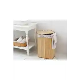 English Home Fancy Katlanabilir 2 Bölmeli Bambu Çamaşır Sepeti Bej
