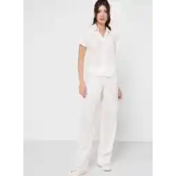 Plisse Shirt And Wide Leg Pants Set