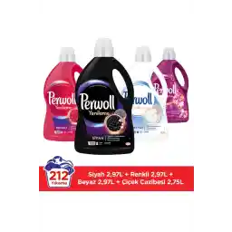 Perwoll Hassas Sıvı Çamaşır Deterjanı 4 x 2.97 (195 Yıkama) Siyah + Renkli + Açık Renkliler + Çiçek Cazibesi