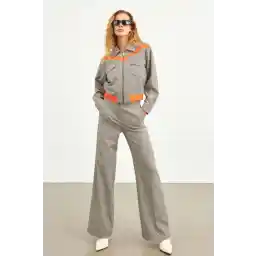 Setre Siyah-Oranj Ekose Ve Asimetrik Detaylı İkili Takım