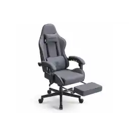 Dowinx Fabric Gaming Chair with Massage Lumbar Support, Ergonomic Computer Chair with Adjustable Headrest and Footrest, Cloth Gamer Chair with Pocket Spring Cushion, Dark Grey