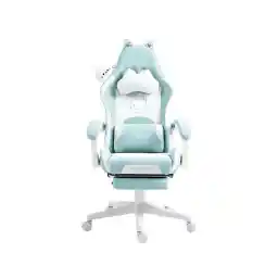 Dowinx Cute Cat-Ear Gaming Chair with Massaging Lumbar Support, Ergonomic Computer Gaming Chair for Girl and Adults, Reclining Comfort Game Chair with Footrest, Blue