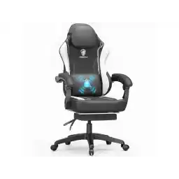 Dowinx Gaming Chair with Pocket Spring Cushion, Ergonomic Computer Chair with Footrest and Lumbar Support for Office or Gaming, Black White