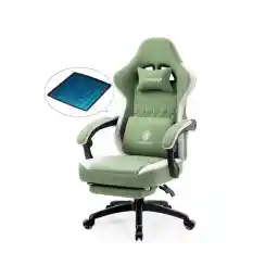 Dowinx Gaming Chair with Pocket Spring Cushion, Breathable Fabric Computer Chair with Gel Pad, Comfortable Office Chair with Storage Bag, Massage Game Chair with Footrest, Green