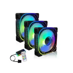 PANO-MOUNTS 120mm RGB Fans 12V Quiet Gaming PC Computer LED CPU Cooler Chassis Case Fans With Adjustable Color Controlled By Remote 3-Pack Black