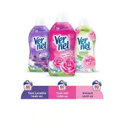 Vernel Max Konsantre Çamaşır Yumuşatıcısı 3 x 1440ml (180 Yıkama) Taze Gül + Taze Lavanta + Şakayık