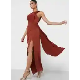 One Shoulder Tie Detail Side Split Dress