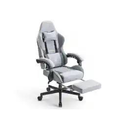 Dowinx Fabric Gaming Chair with Massage Lumbar Support, Ergonomic Computer Chair with Adjustable Headrest and Footrest, Cloth Gamer Chair with Pocket Spring Cushion, Green and Grey