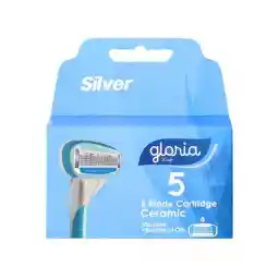 تیغ یدک زنانه 5 تیغ سیلور مدل Gloria 5 آبی بسته 4 عددی