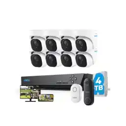 Reolink RLK16-820D8-A with Video Doorbell WiFi, 16 Channel Outdoor PoE Security Camera System, Night Vision, Pre-Installed with 4TB HDD, 8pcs 4K IP Camera