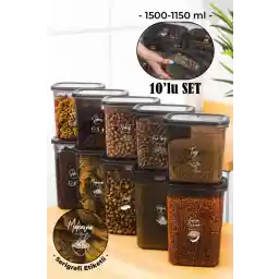 Vienev Beyaz Serigrafi Etiketli 10lu Peggy Dikdörtgen Saklama Kabı Seti 5x(1500-1150 Ml) Antrasit