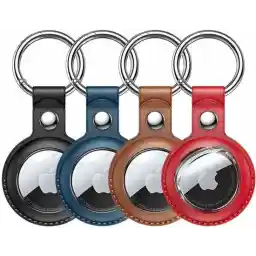 AirTag sleutelhanger - 4 Pack - Leer - 4 Stuks - AirTag Hoesje - Zwart - Blauw - Bruin - Rood - TCH