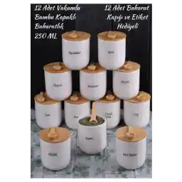 Bambum Porter 36 Parça Bambu Vakum Kapaklı Baharatlık Seti 250 ML - Yuvarlak Baharatlık Takımı