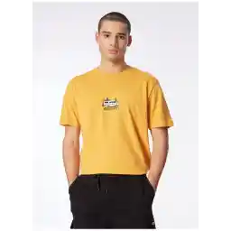 Turuncu Erkek Bisiklet Yaka Relaxed Fit Baskılı T-Shirt D4SM-TST3258