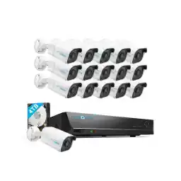Reolink 16CH 4K PoE Security Camera System, 16pcs 8MP IP Camera Human/Car Detect, IP66 Waterproof +1pc 16CH H.265 NVR Pre-Installed 4TB HDD (Include 16pcs 18M Cat5 Cables) - RLK16-810B16-A
