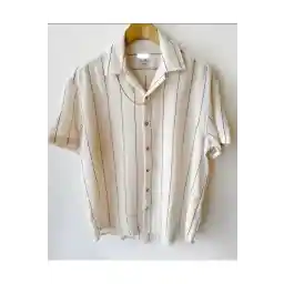 Hazhers Erkek Gömlek Yaka Oversize Keten Yazlık Gömlek