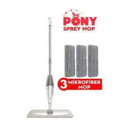 Pony Sprey Mop 3 Adet Mikrofiber Mop Paspas Temizlik Seti Krem
