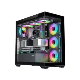 SAMA SV01 Mid Tower ATX Gaming PC Computer Case Black, 4 Addressable RGB Fans Pre-Installed, Tempered Glass Side Panel, Back Plug Motherboard Design