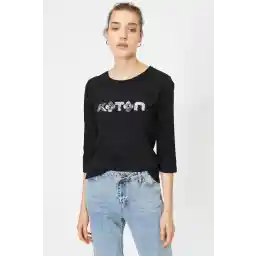 Koton Kadın Siyah T-Shirt 9YAP13395EK