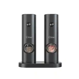 Kiwi Pilli Işıklı Tuz Karabiber Değirmeni Otomatik Baharat Öğütücü 2li Paket (SİYAH)