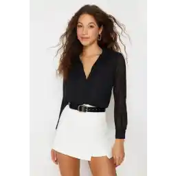 Trendyol Zwart Mouwen Transparant Normaal Normaal Fit Geweven Overhemd Twoaw20Go0116