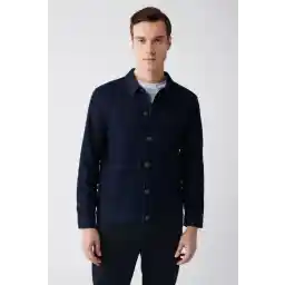 Avva Erkek Lacivert Klasik Yaka %100 Pamuk Denim Mont A31Y6002