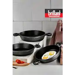 Brillant Lüks 3 Parça Döküm Tava Sahan Seti 18/20/22 Cm Sinistra Yanmaz Yapışmaz Granit Sahan Seti