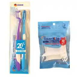 مسواک اسپارکل مدل +s9 با برس متوسط بسته 2 عددی به همراه نخ دندان اسپارکل مدل کمانی مجموعه 37 عددی