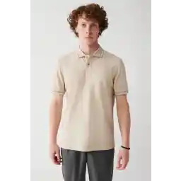 Avva Erkek Bej Yakası Çizgili Cepli Polo Yaka T-shirt E001031