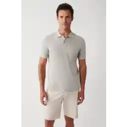 Avva Erkek Gri Kıvrılmaz Yaka Cepli 2 Düğmeli Polo Yaka Regular Fit T-Shirt E001031