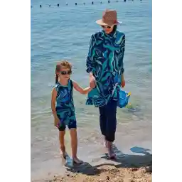 Marina Patterned Navy Blue Fully Covered Hijab Swimsuit M2334